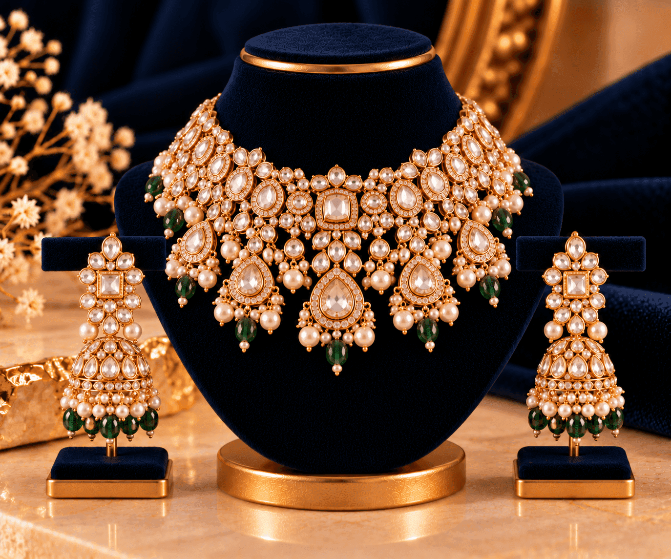 Aaliya Pearl & Kundan Set — Pearl strands with kundan centrepiece