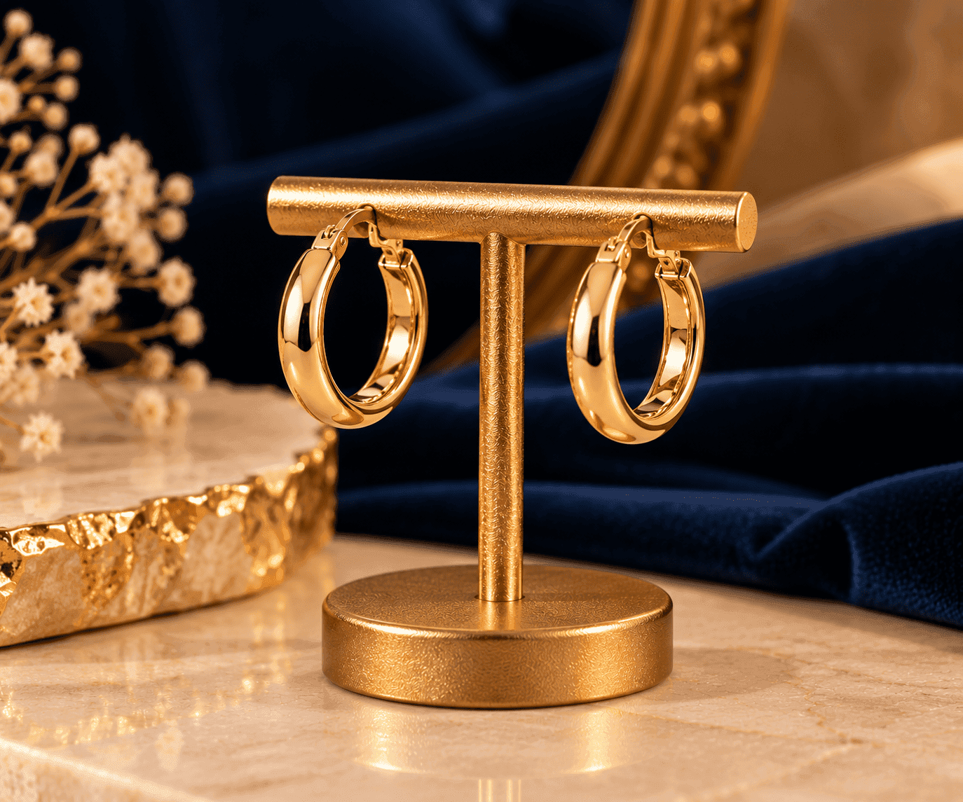 Aira Gold Hoop Earrings — Minimal polished gold-tone hoops