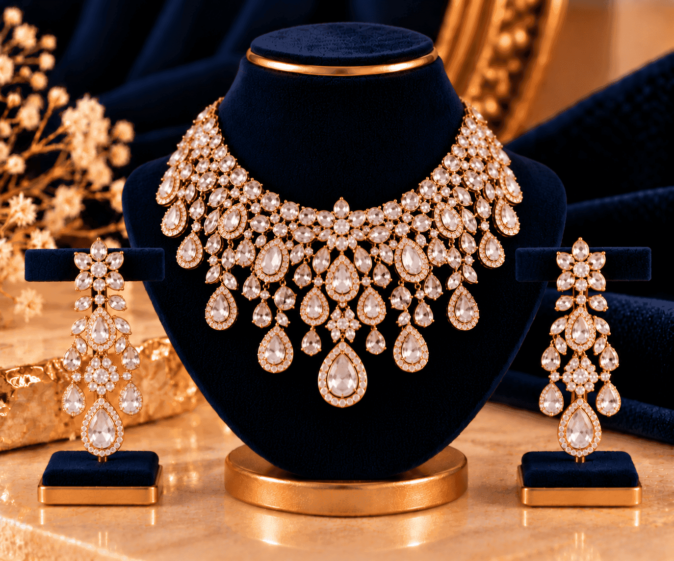 Alina Crystal Cascade Set — Luxury cascading clear crystals with earrings