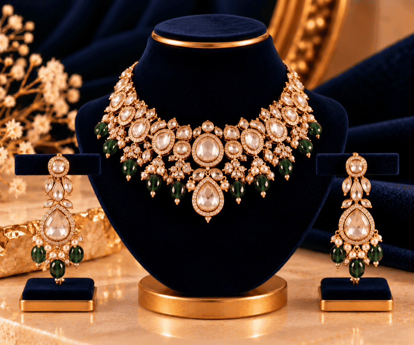Amaira Polki Drop Set — Polki-inspired necklace and drop earrings