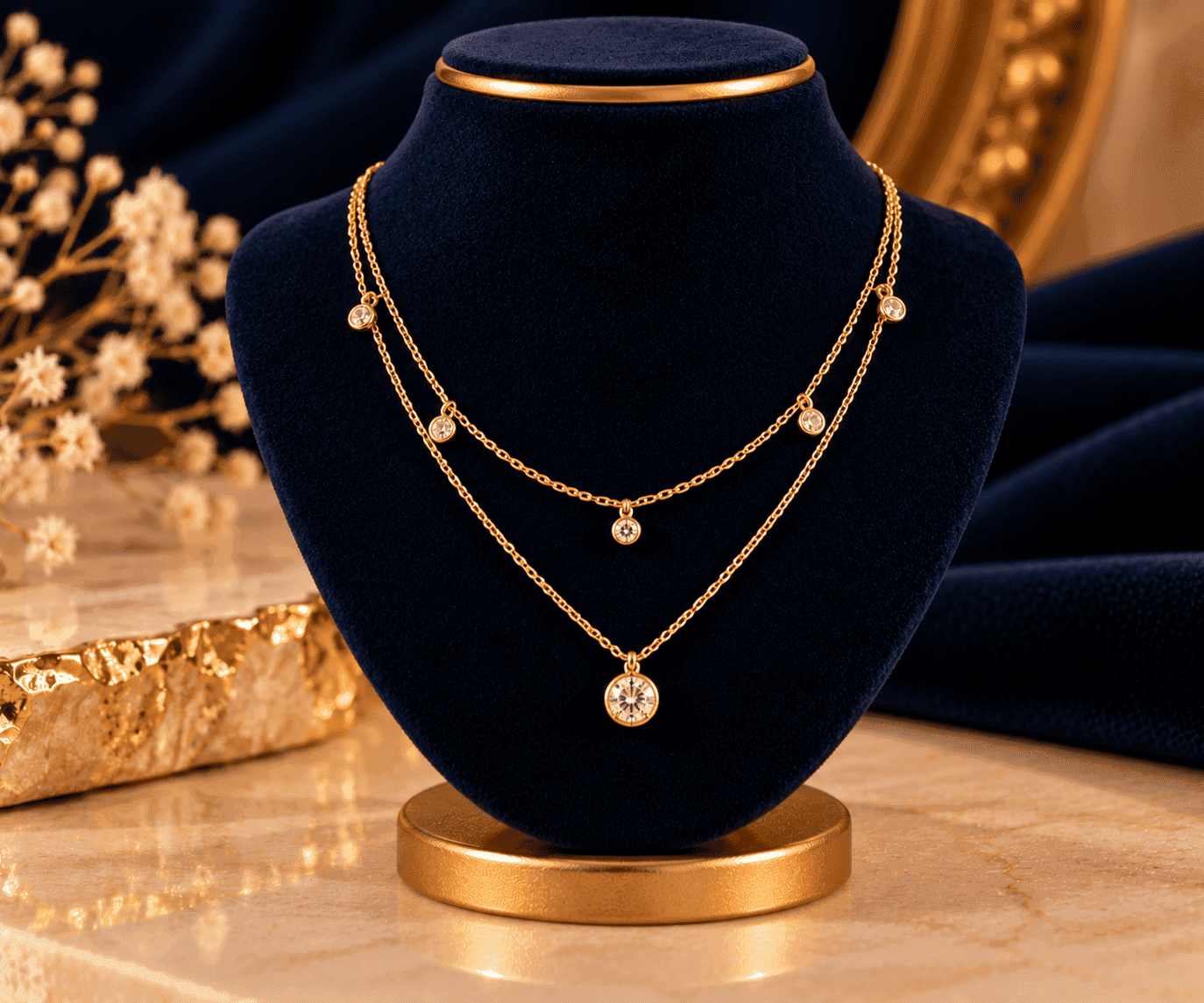 Avni Layered Gold Necklace — Modern layered gold-tone chain necklace