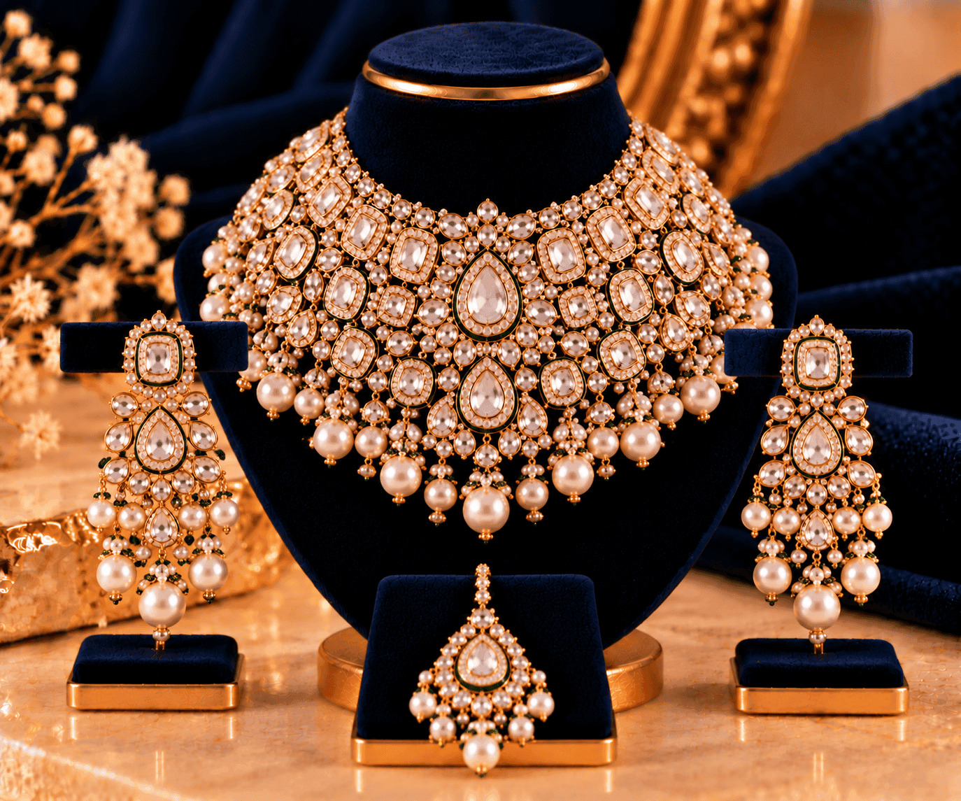 Maharani Emerald Bridal Collection — Layered emerald and kundan bridal jewellery