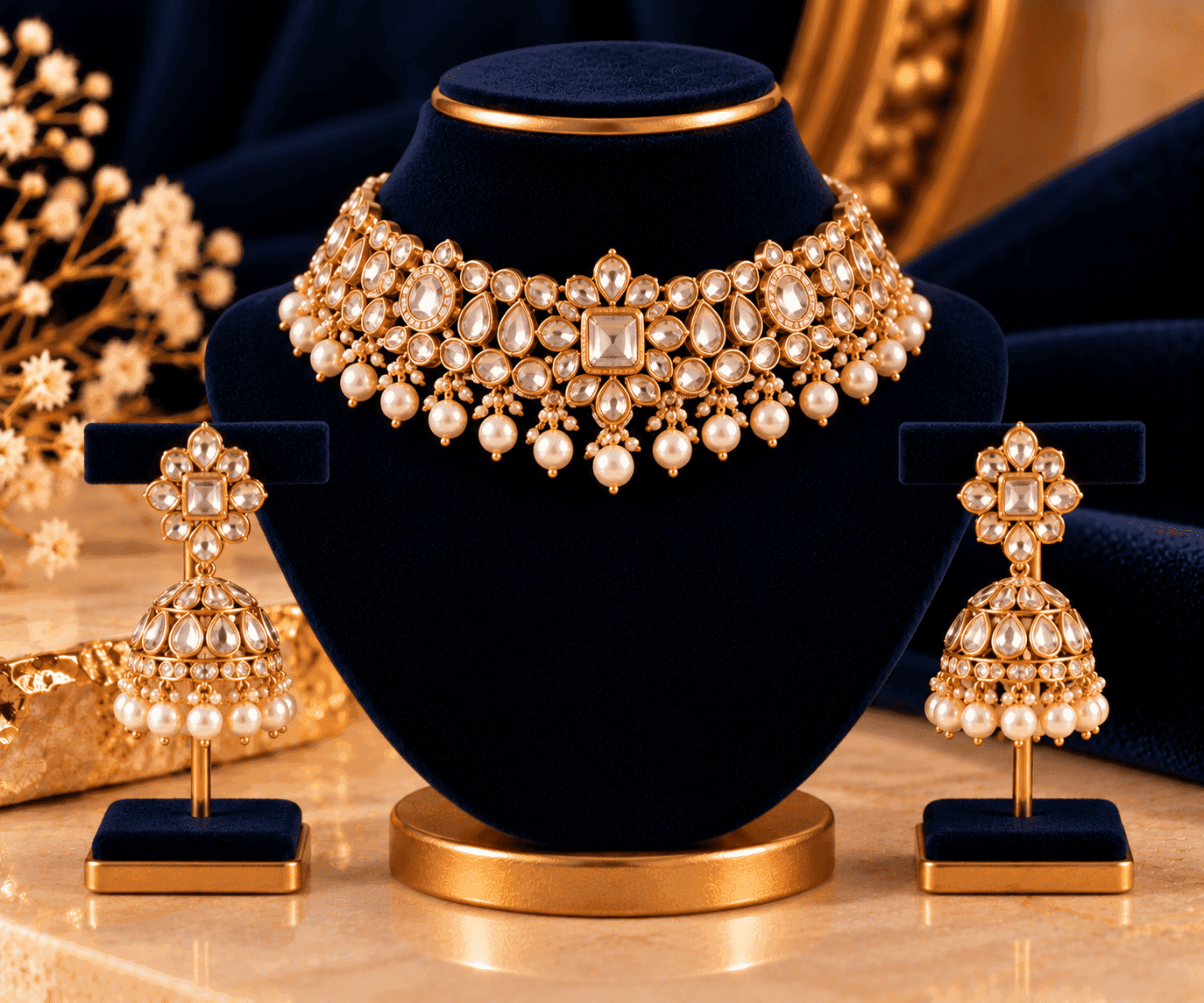 Meher Kundan Choker Set — Kundan choker with matching earrings