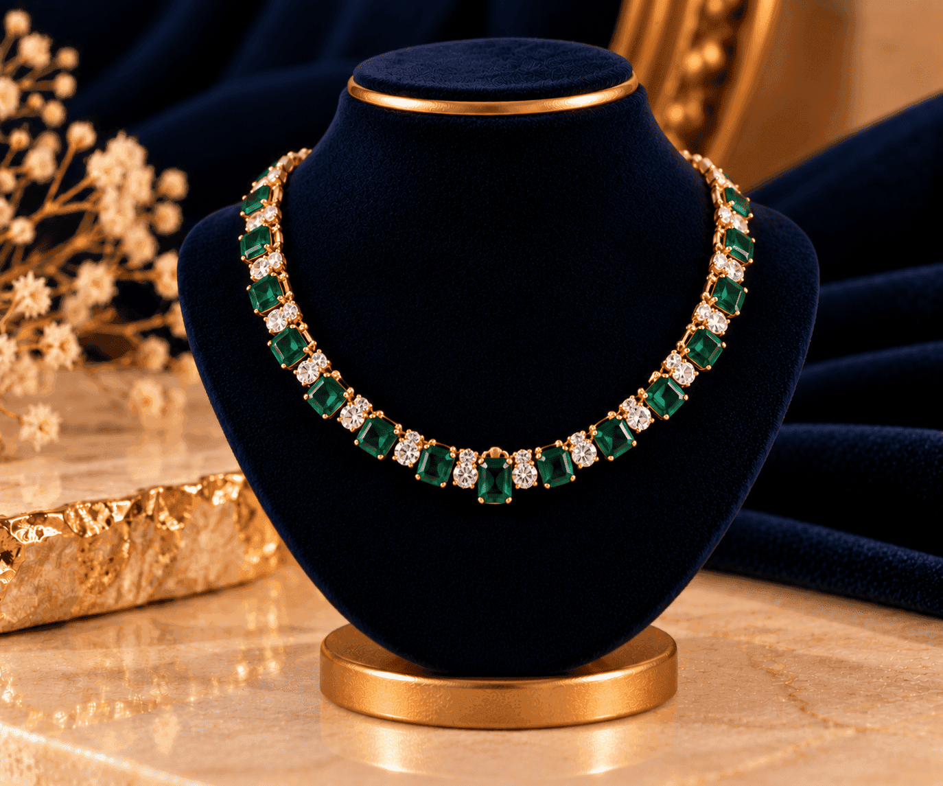 Zara Emerald Tennis Necklace — Emerald-green stone tennis necklace