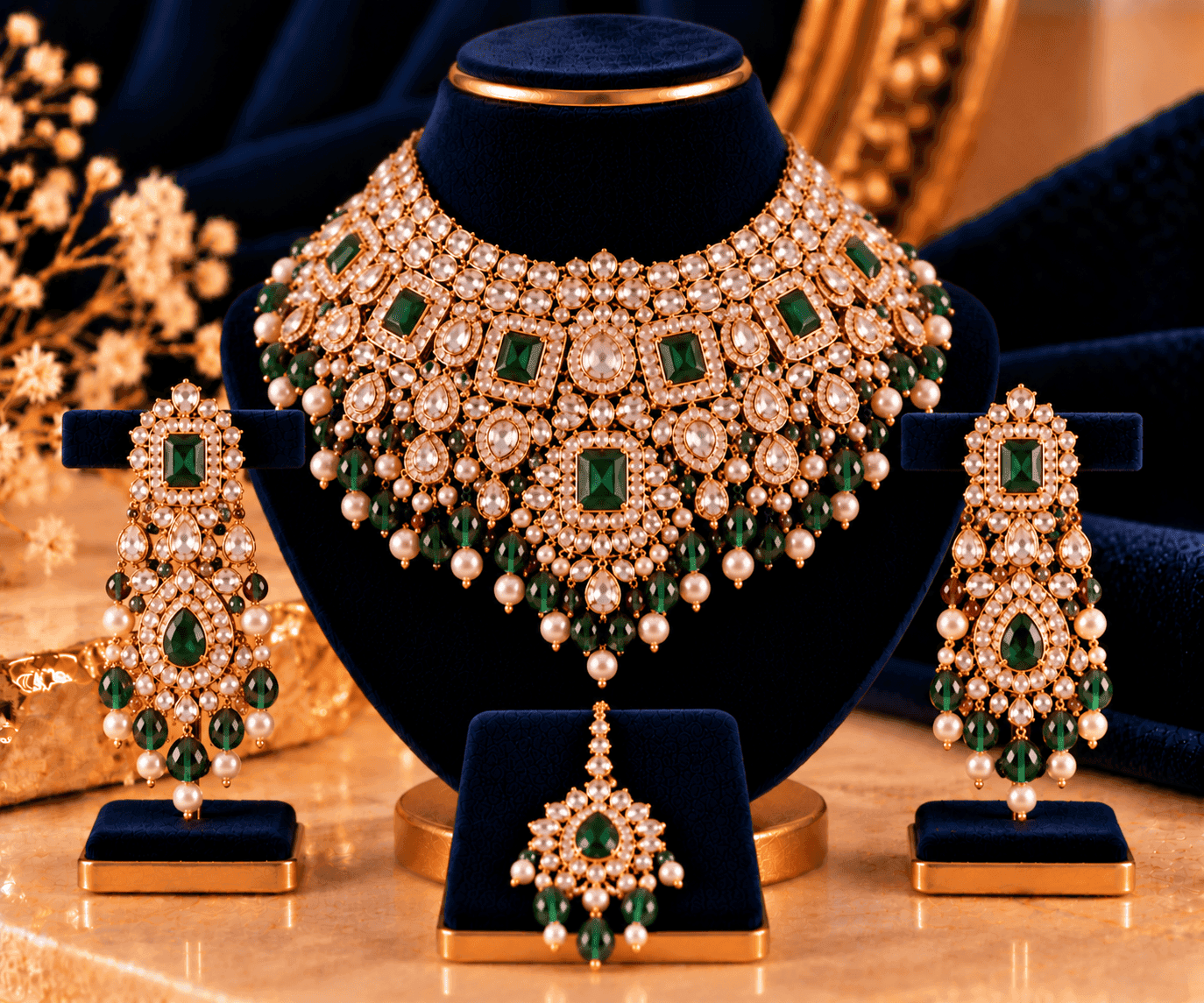 Zehra Heritage Polki Set — Heavy antique-style polki necklace ensemble