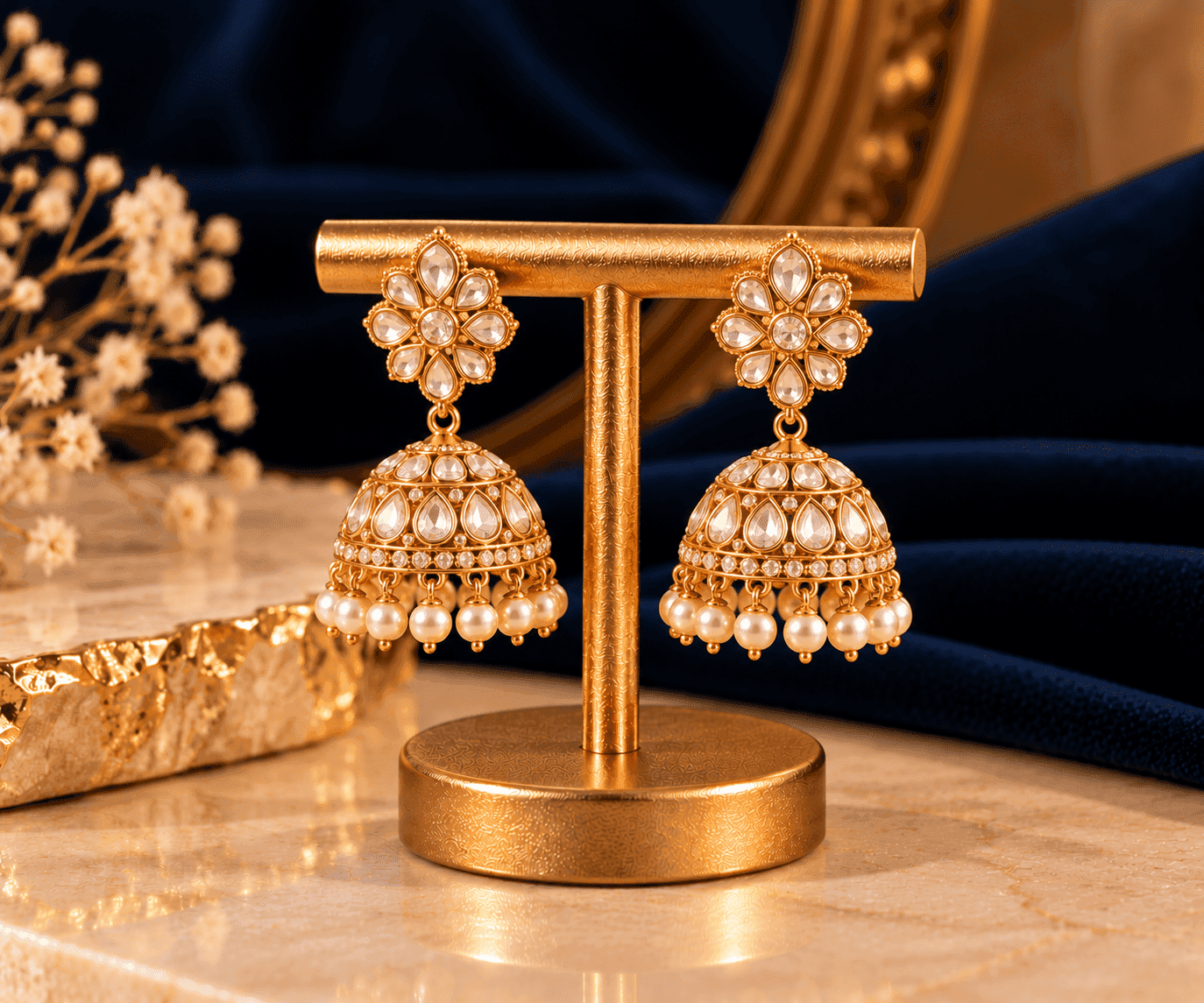 Noor Kundan Jhumkas — Traditional kundan-style jhumkas with pearls