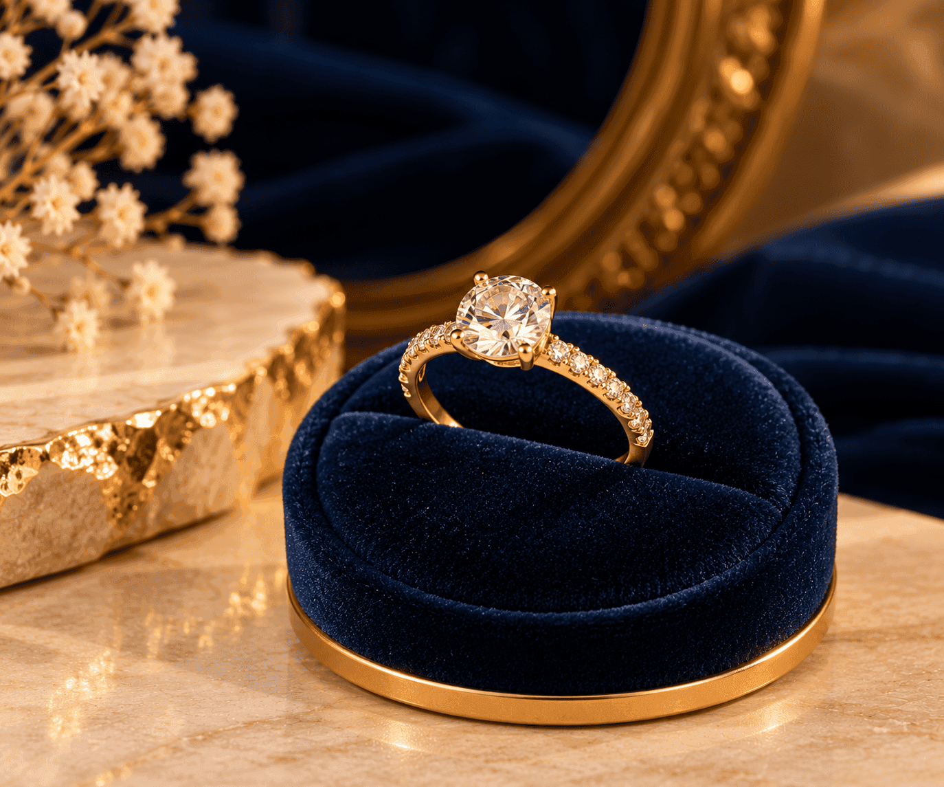 Riya Crystal Ring — Adjustable gold-tone ring with a small crystal