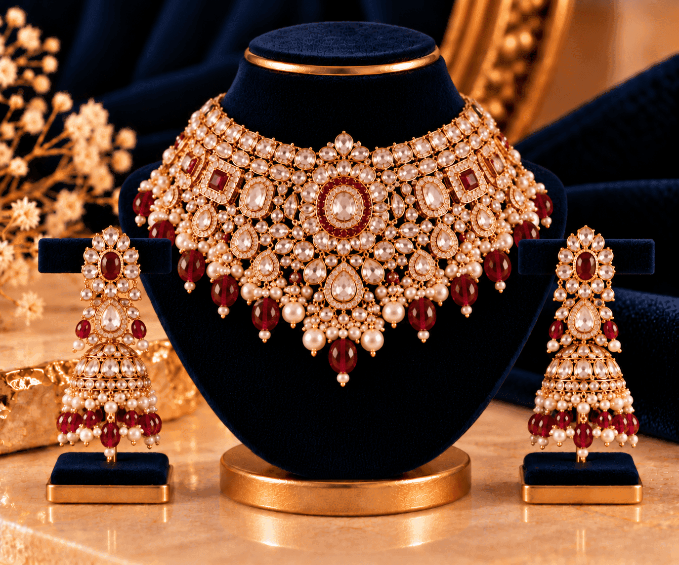 Ruhani Polki Bridal Choker — Heavy polki choker, earrings and maang tikka